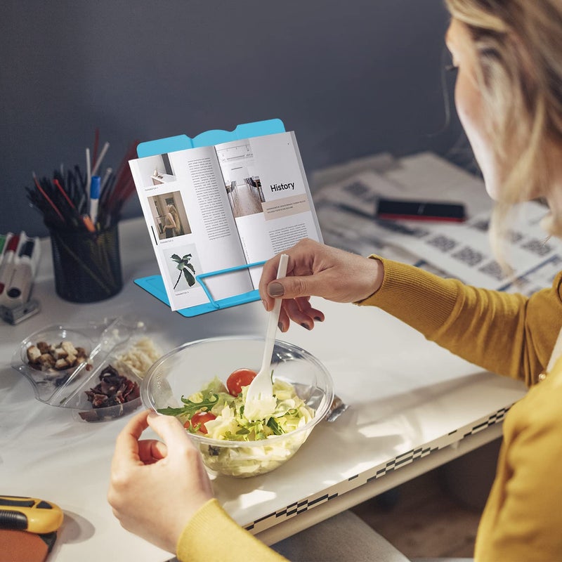 Honagu Metal Desk Book Holder  Hands Free Adjustable Cookbook & Document Holder  Portable Bookstand for Music Books  Textbooks  Recipes  Tablets & iPads (Sky Blue) - Image 5